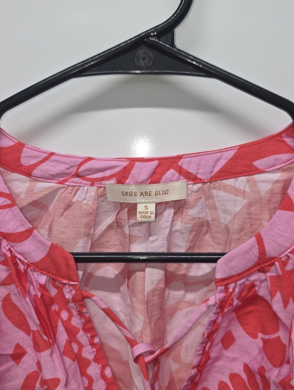 Skies Are Blue Pink & Red Floral Tie-Neck Blouse Bohemian Cottagecore Size S - Picture 2 of 7